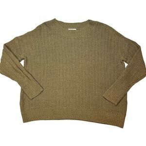 Prologue XL Women's Linen Cotton Knit Crew Neck Sweater Classic Brown Preppy